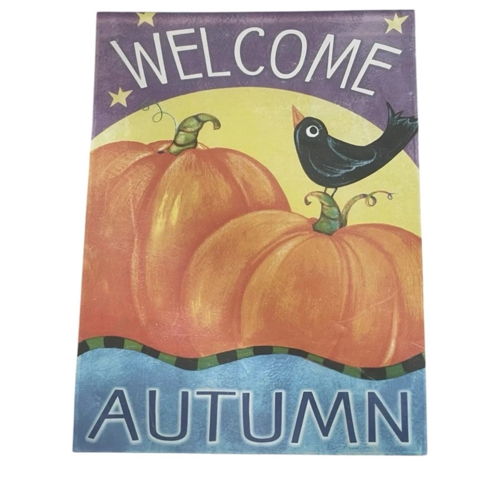 Primitive Fall Crow Welcome Pumpkin Garden House Flag  28" x 40" Double sided